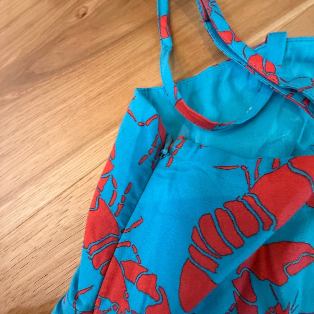J. Crew Sun Dress Womens 10 Blue Red Lobster Print Bow Back Midi Maxi Coastal - Picture 9 of 13